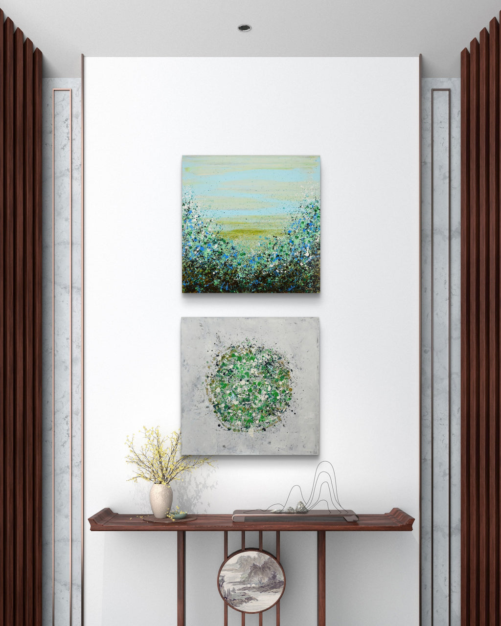 Petal Burst 6 + Potpourri 12 paired artwork view - Lisa Carney