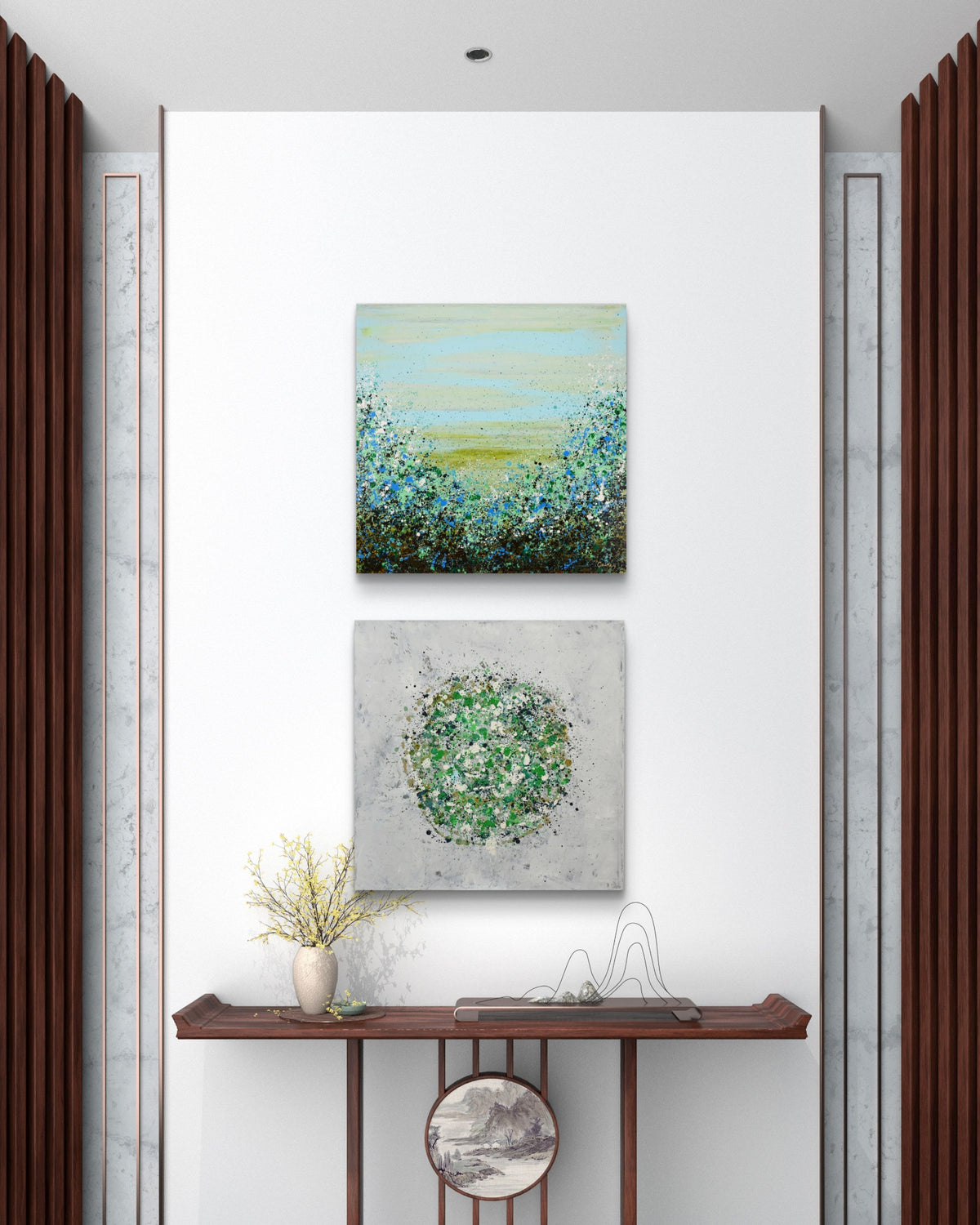 Petal Burst 6 + Potpourri 12 paired artwork view - Lisa Carney