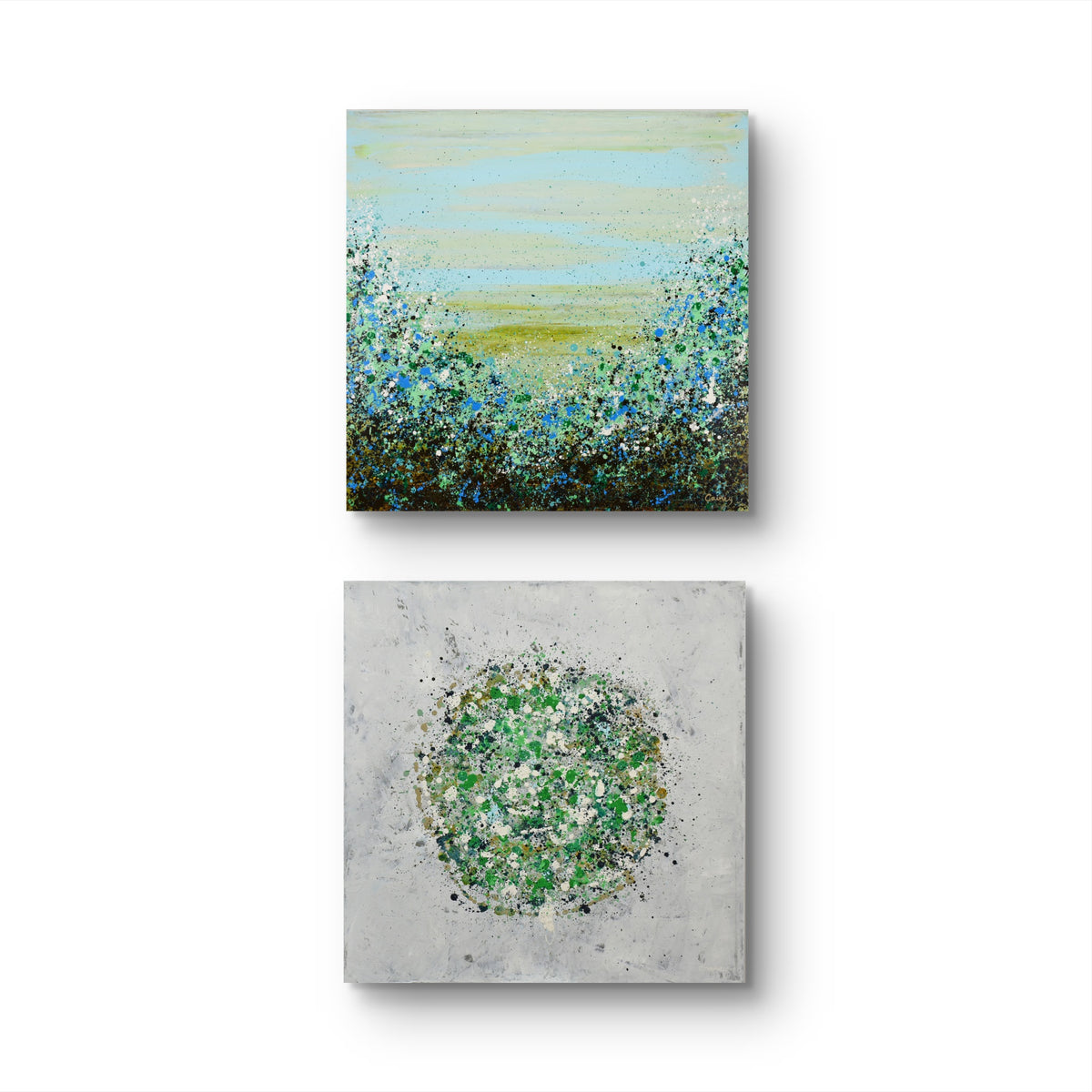 Petal Burst 6 + Potpourri 12 diptych, alternate arrangement - Lisa Carney